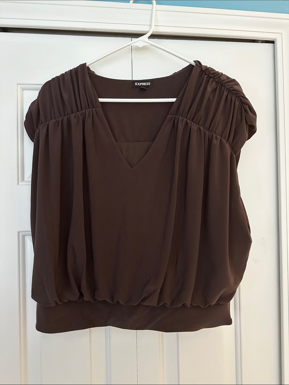 Express Brown V-Neck Blouson Blouse
